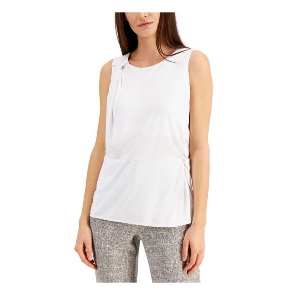 ALFANI Womens Ruched Twist-front Sleeveless Jewel Neck Top